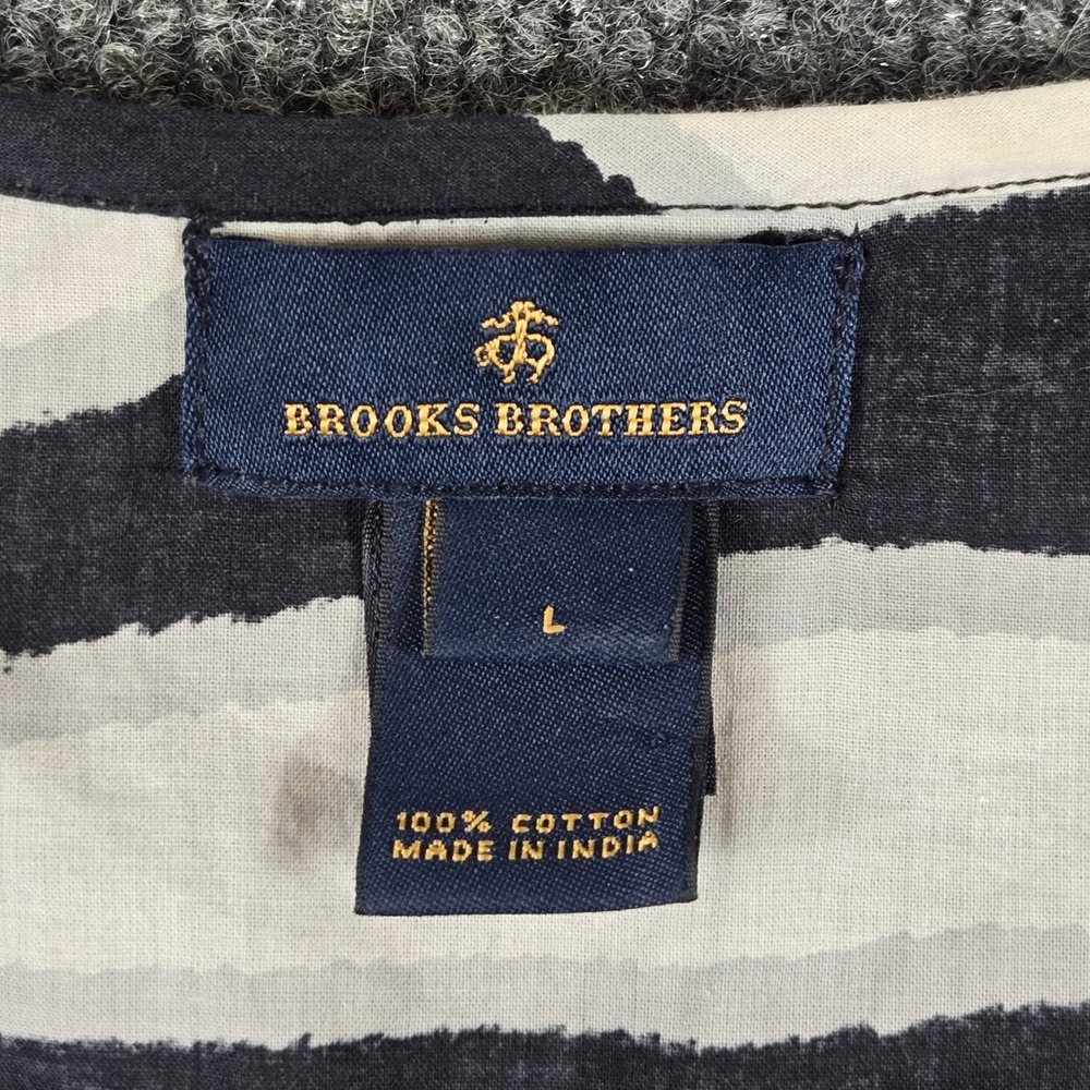 Brooks Brothers Kaftan Dress Womens L Navy Zebra Tassel Cotton Coverup